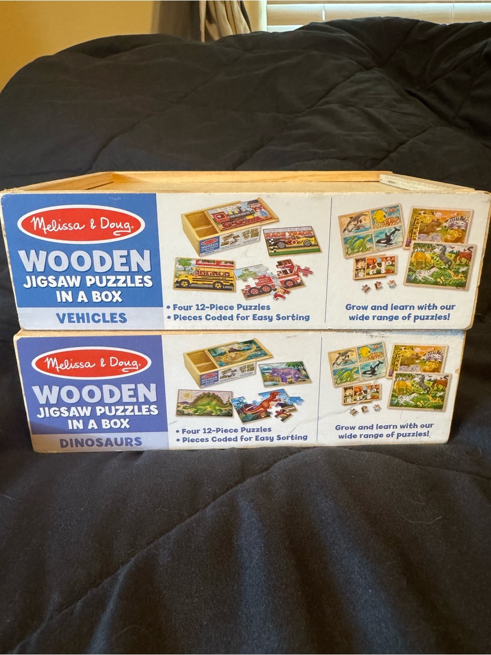 Melissa & Doug Wooden Jigsaw Puzzles in a Box - Blue, White, Red